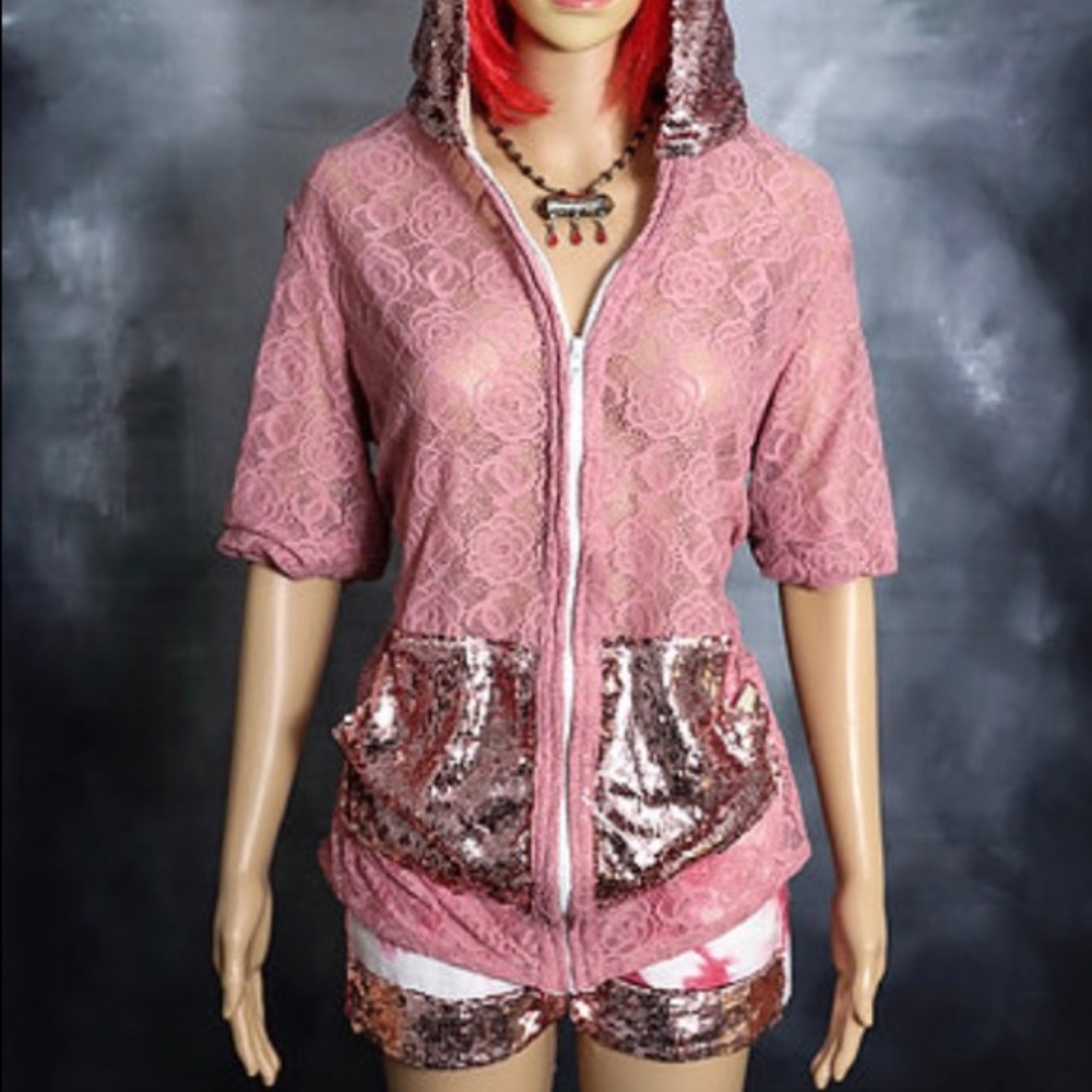 Mesh Lace & Sequin Hoodie